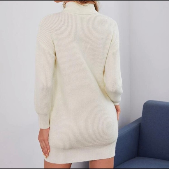 Cozy off White turtleneck loose fit knit sweater dress Minimalist - Picture 2 of 15